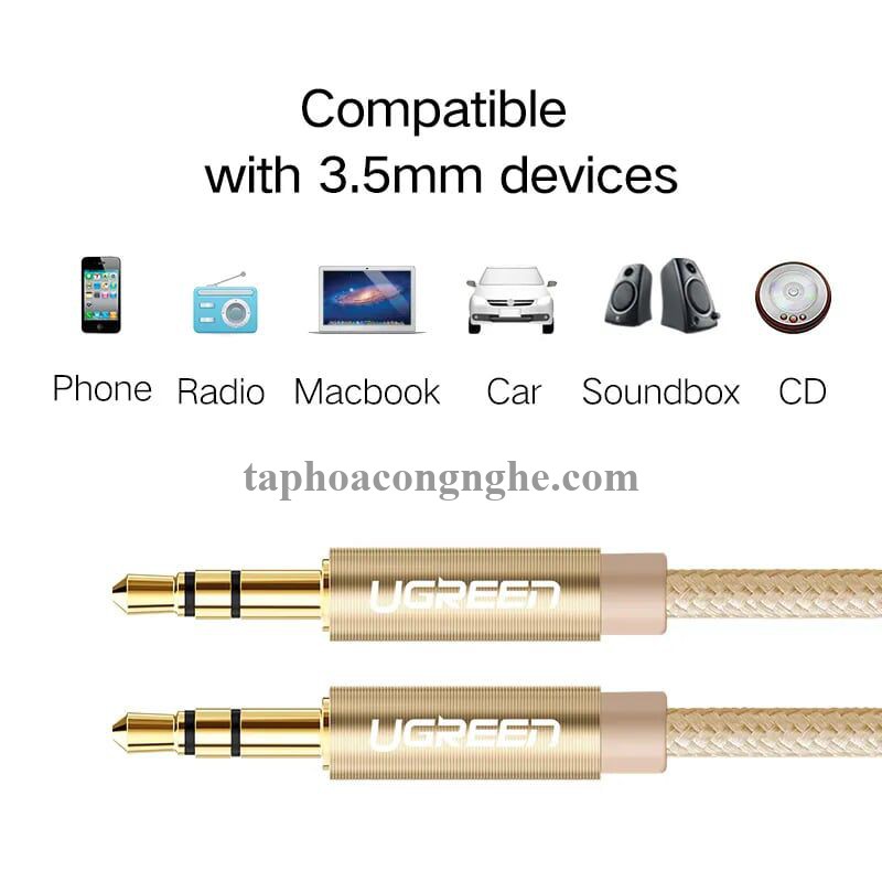 Ugreen 30808 0.5M màu Vàng Cáp âm thanh 2 đầu 3.5mm dương AV112 30030808